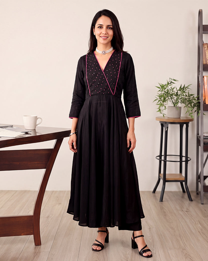 BLACK RED LINE KURTA SET