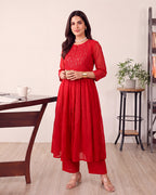 RED DORIA KURTA SET