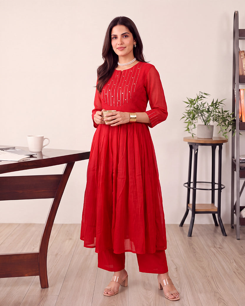 RED DORIA KURTA SET