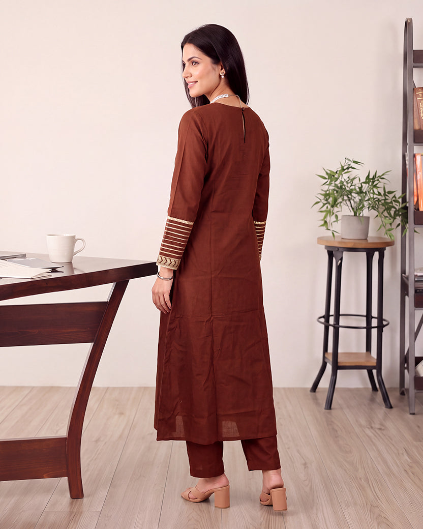 CHANDERI BROWN KURTA SET
