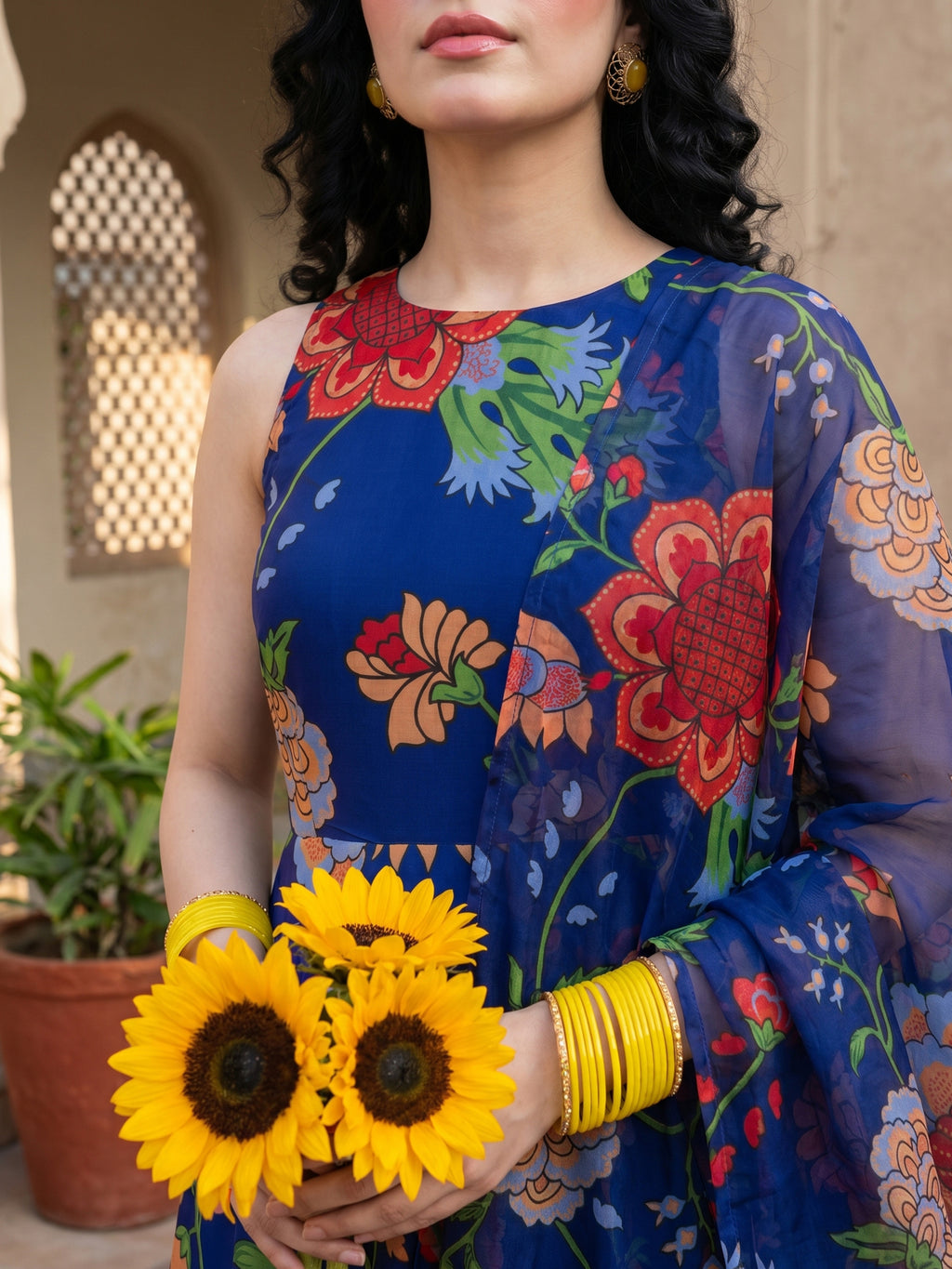 Midnight Bloom Anarkali Suit Set