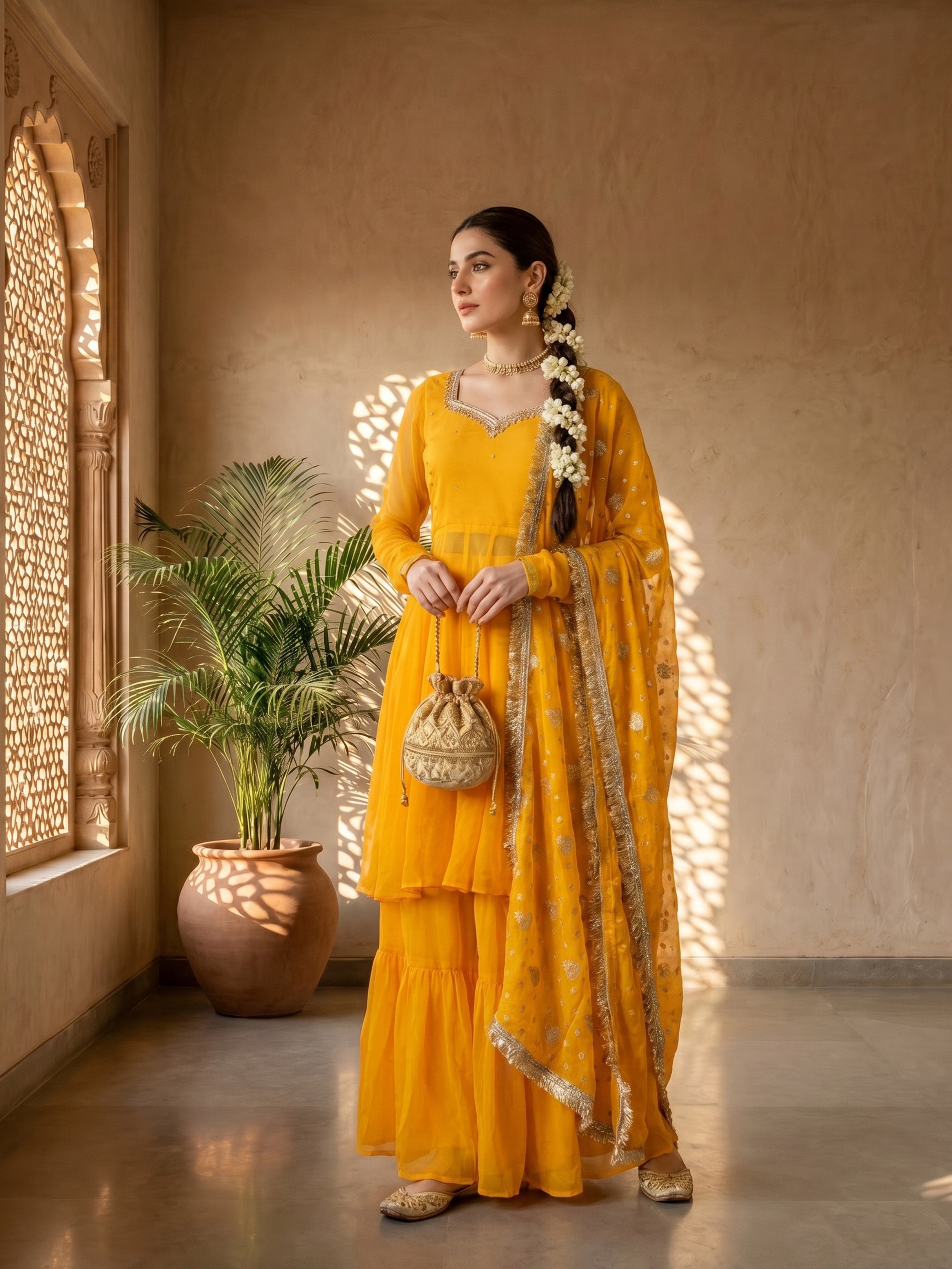 Golden Aura Sharara Suit Set