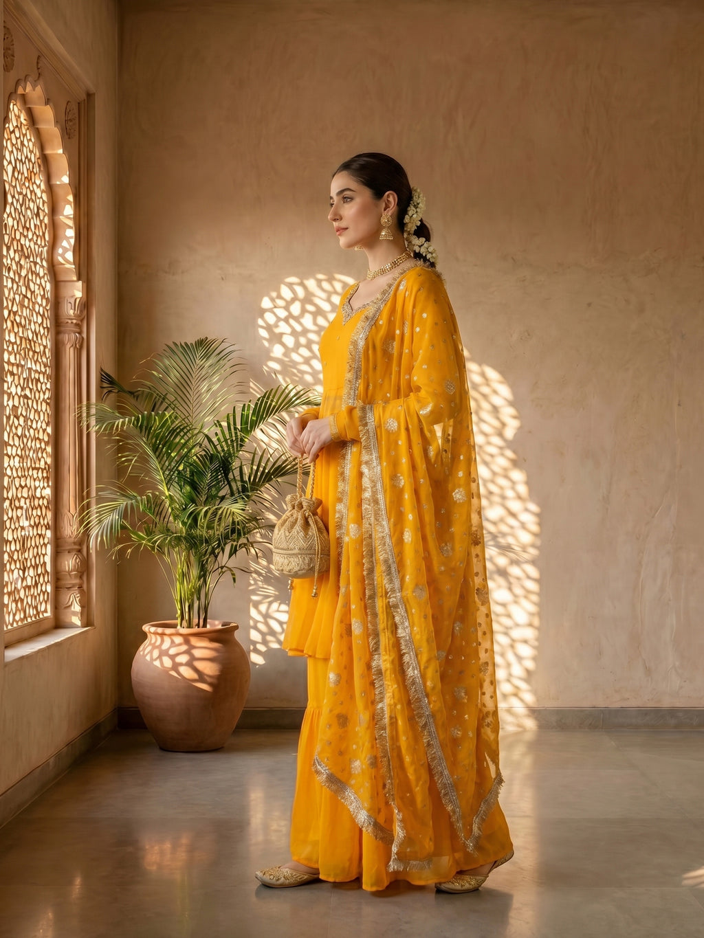 Golden Aura Sharara Suit Set