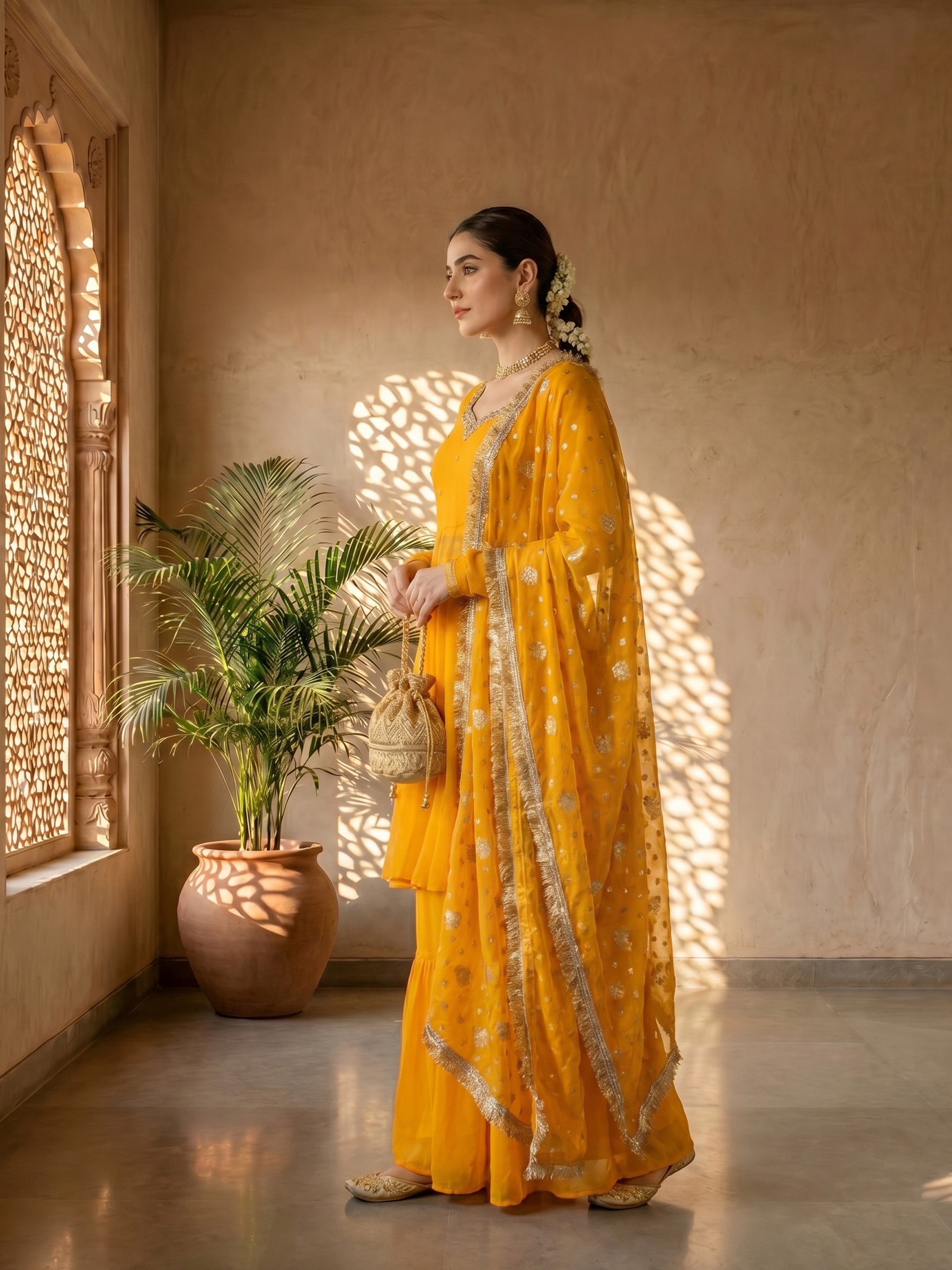 Golden Aura Sharara Suit Set