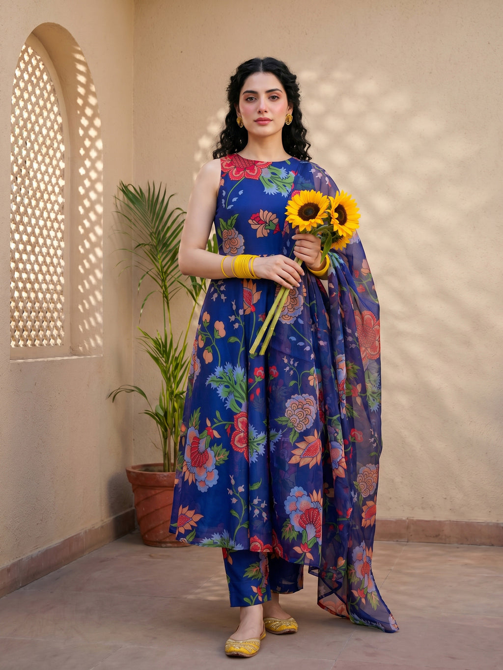 Midnight Bloom Anarkali Suit Set