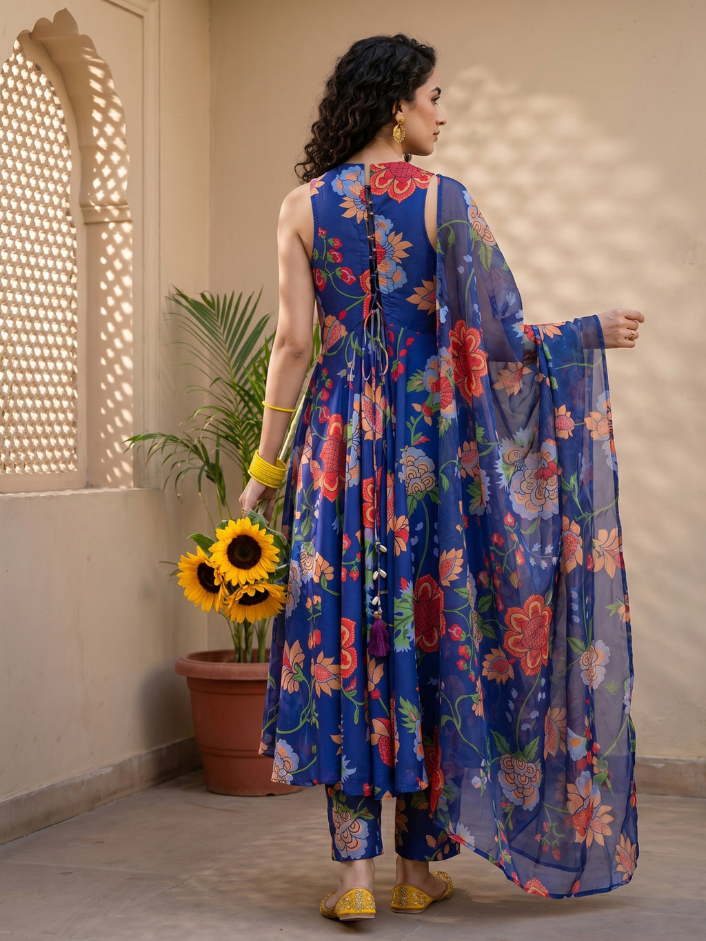 Midnight Bloom Anarkali Suit Set