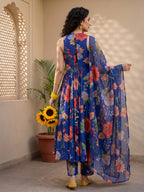 Midnight Bloom Anarkali Suit Set