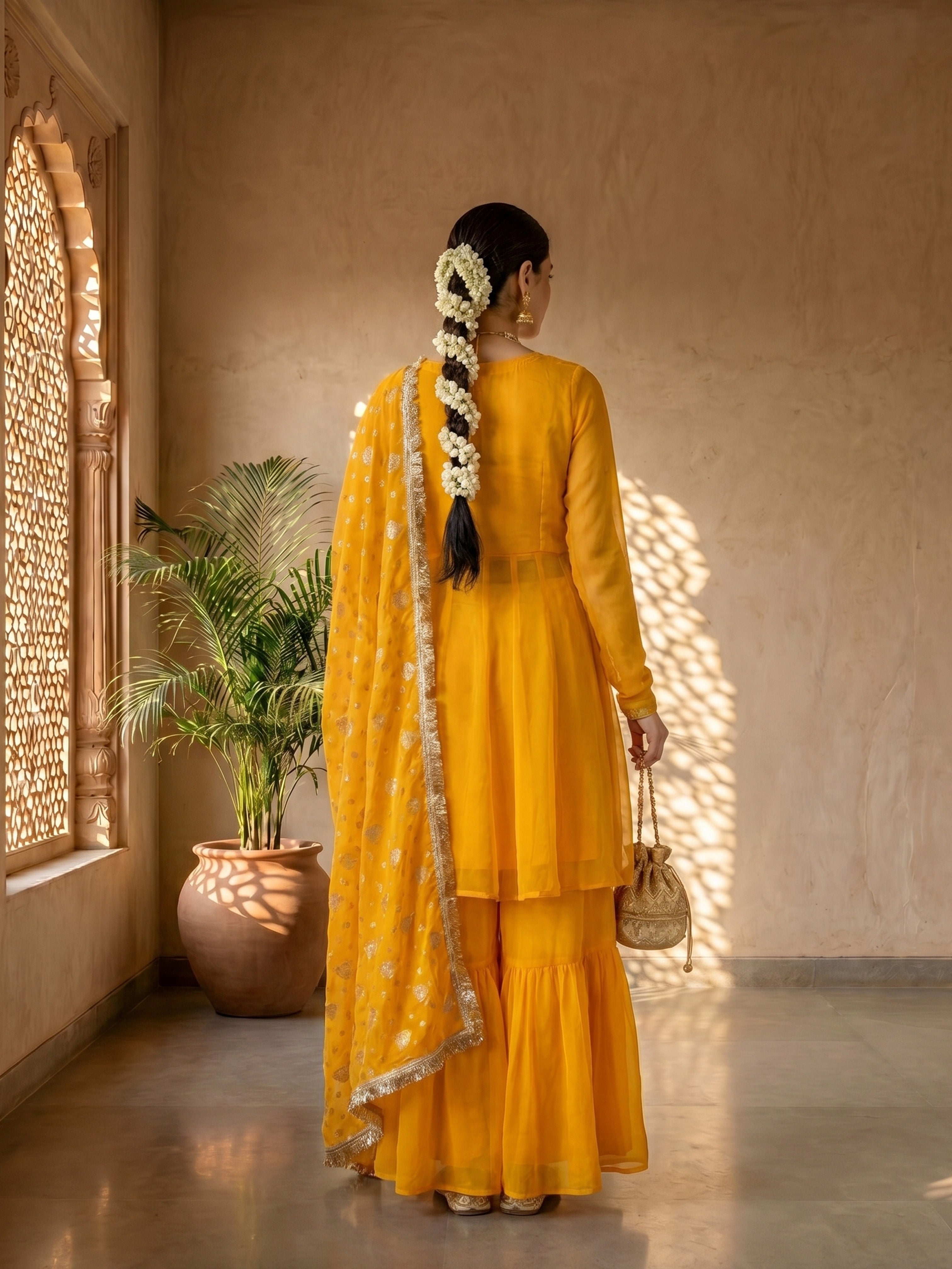 Golden Aura Sharara Suit Set