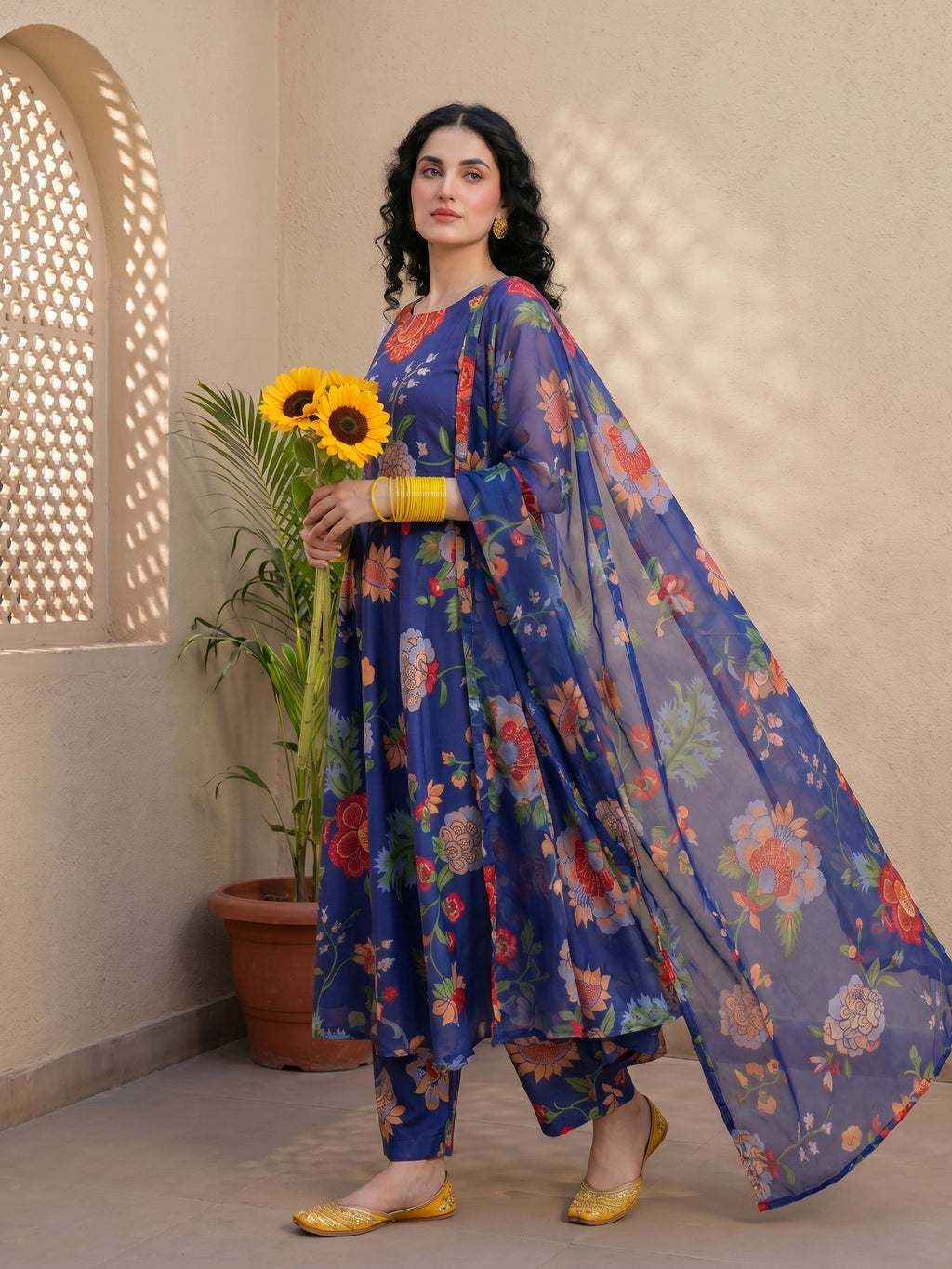 Midnight Bloom Anarkali Suit Set