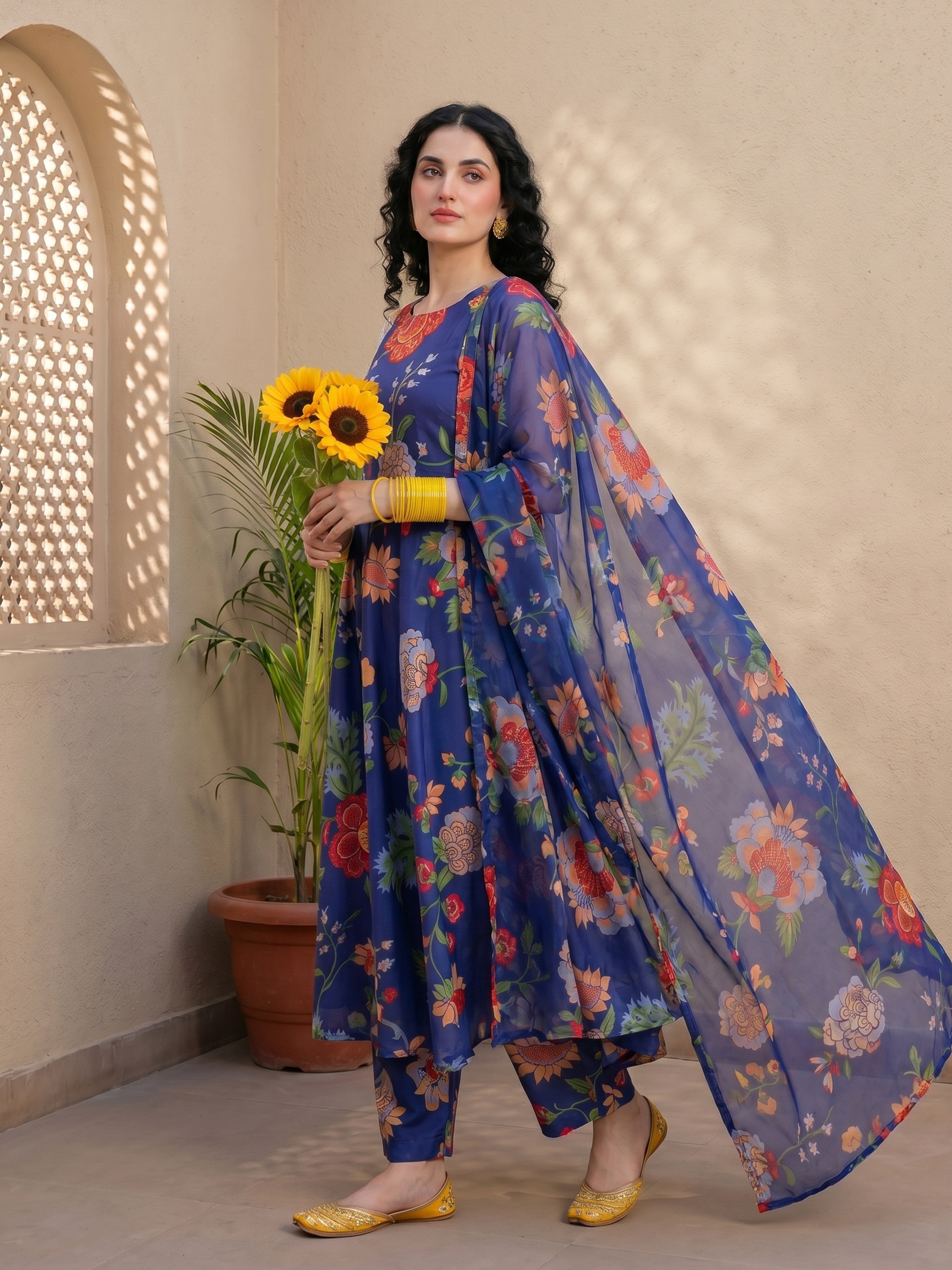 Midnight Bloom Anarkali Suit Set