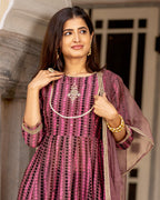 Purple Ajrakh Kalidaar suit set
