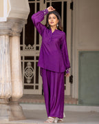 Purple Embroidered Silk Kurta Set