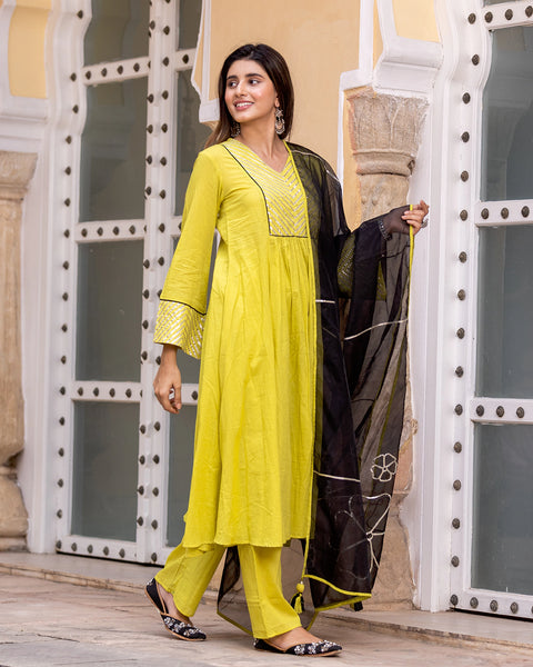Buy Neon Green Gota patti Suit Set online in India Ambraee