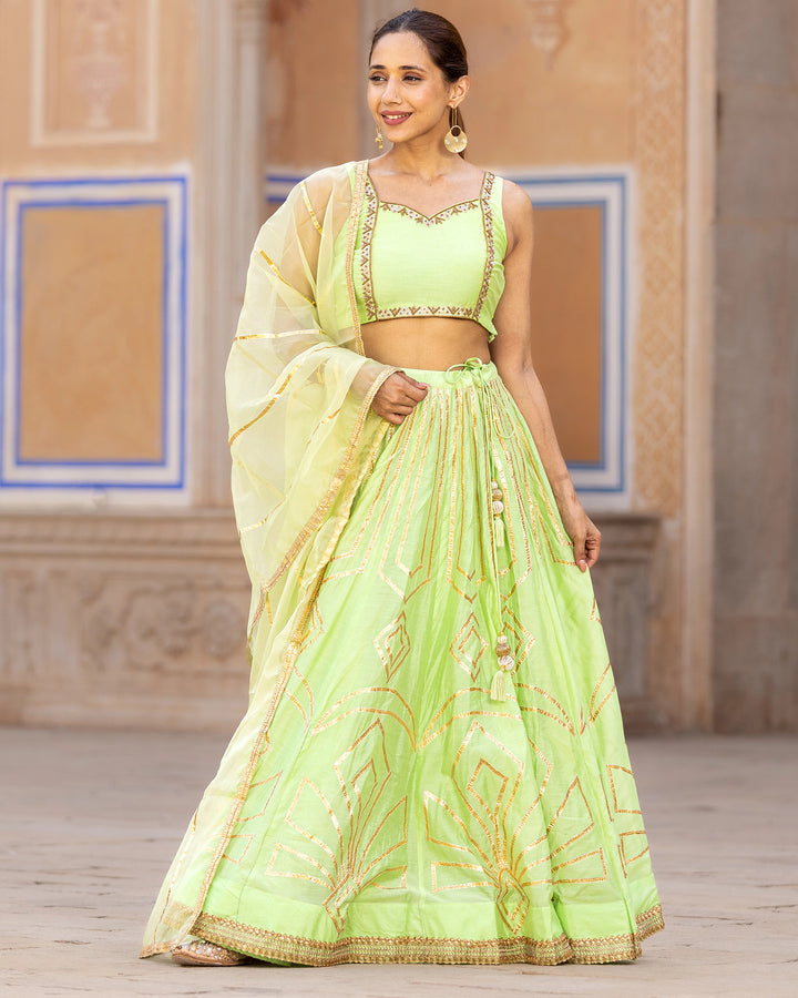 Pastel Green Gota Lehenga Set