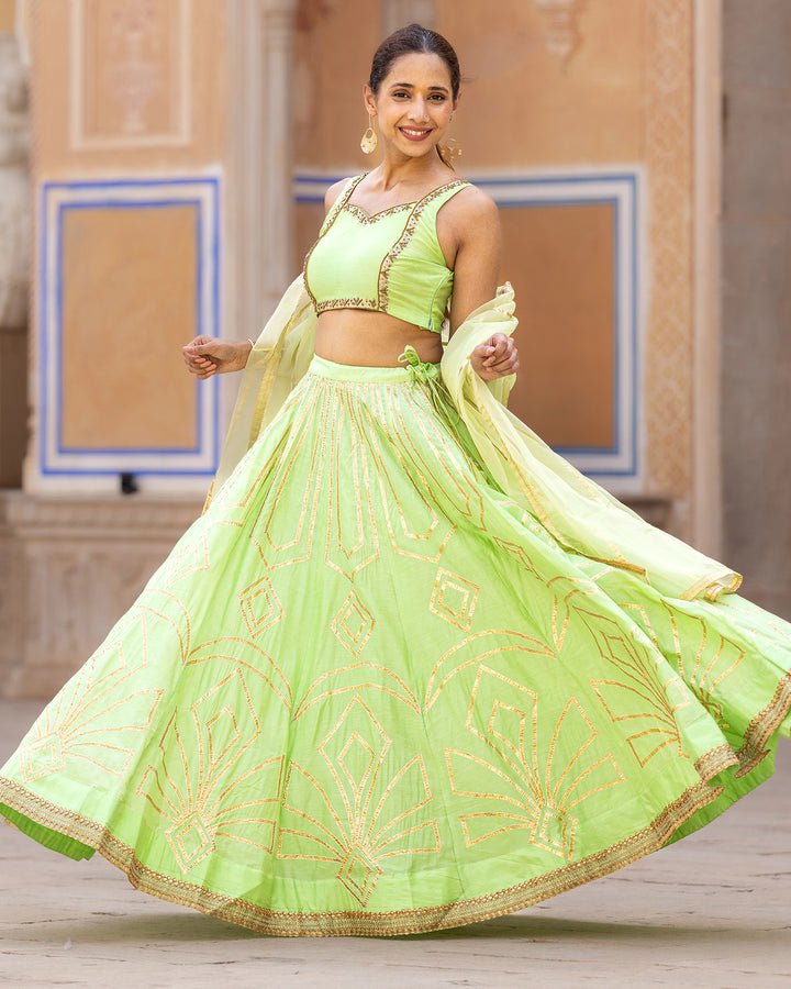 Pastel Green Gota Lehenga Set