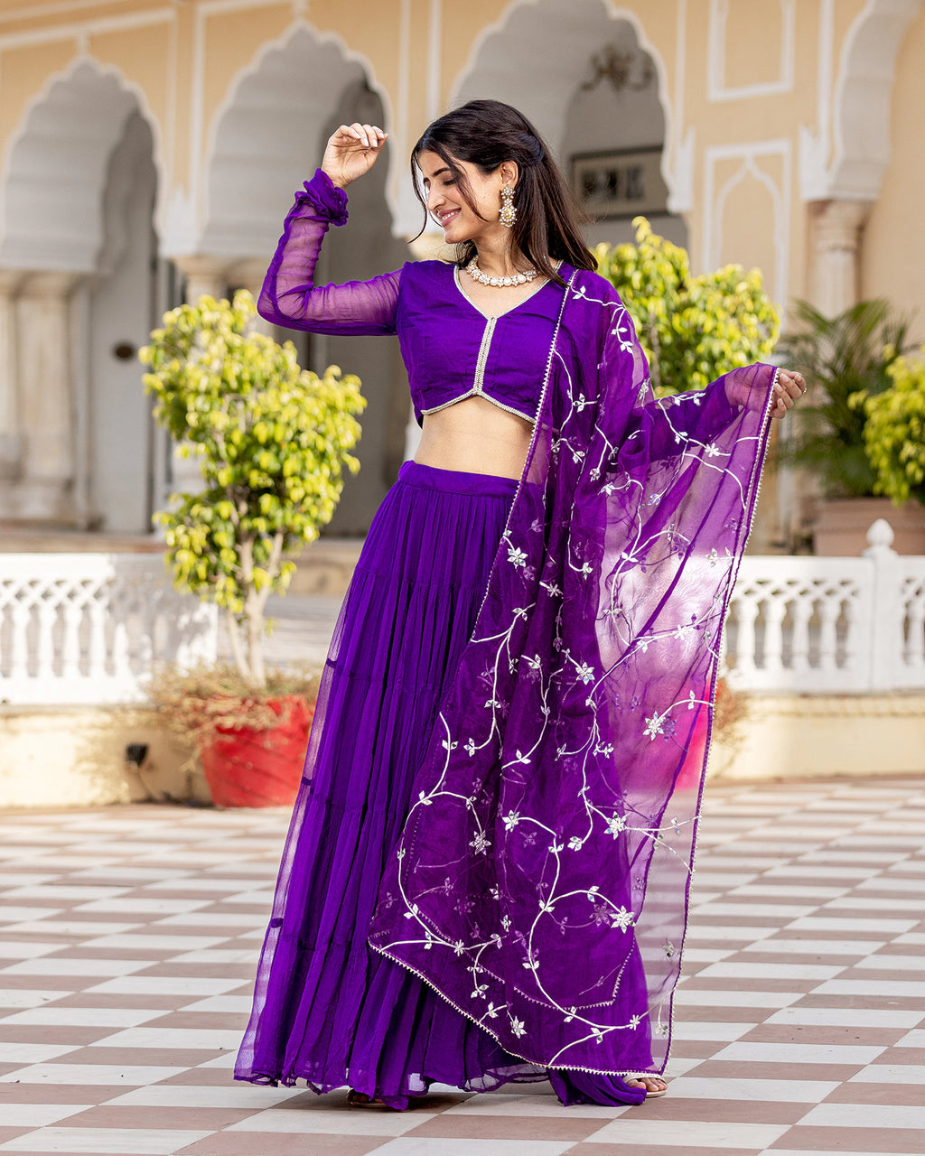 Purple Gota & Tiered Lehenga Set