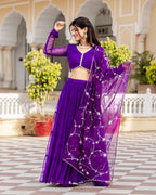 Purple Gota & Tiered Lehenga Set