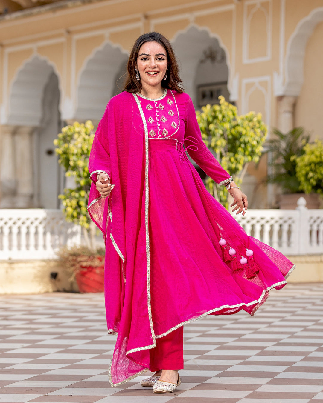 Pink Embroidered Anarkali Suit Set
