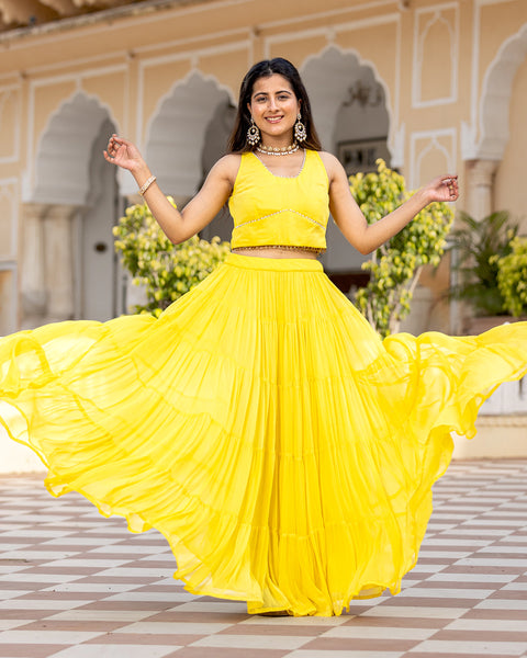 Stunning Golden Peach Lightweight Lehenga with Long Sleeveless Blouse –  Saris and Things
