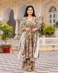 Beige Kalamkari High-Slit Suit Set