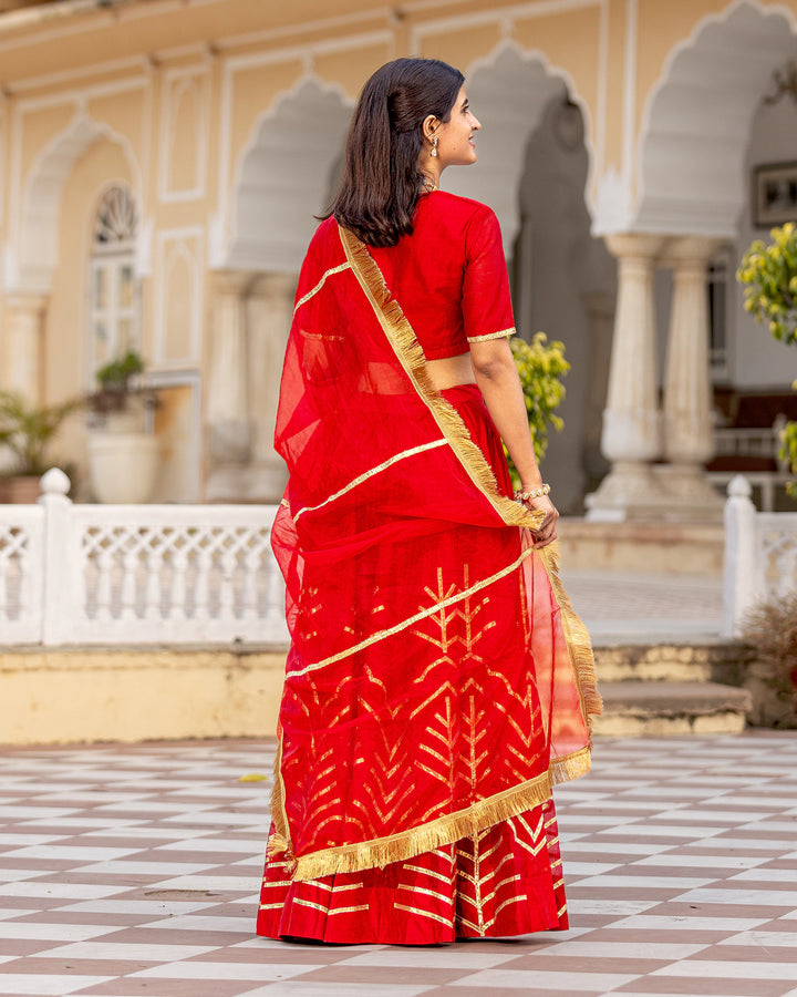 Red Gota-Gilded Lehenga Set