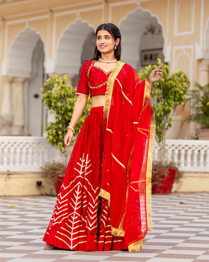 Red Gota-Gilded Lehenga Set