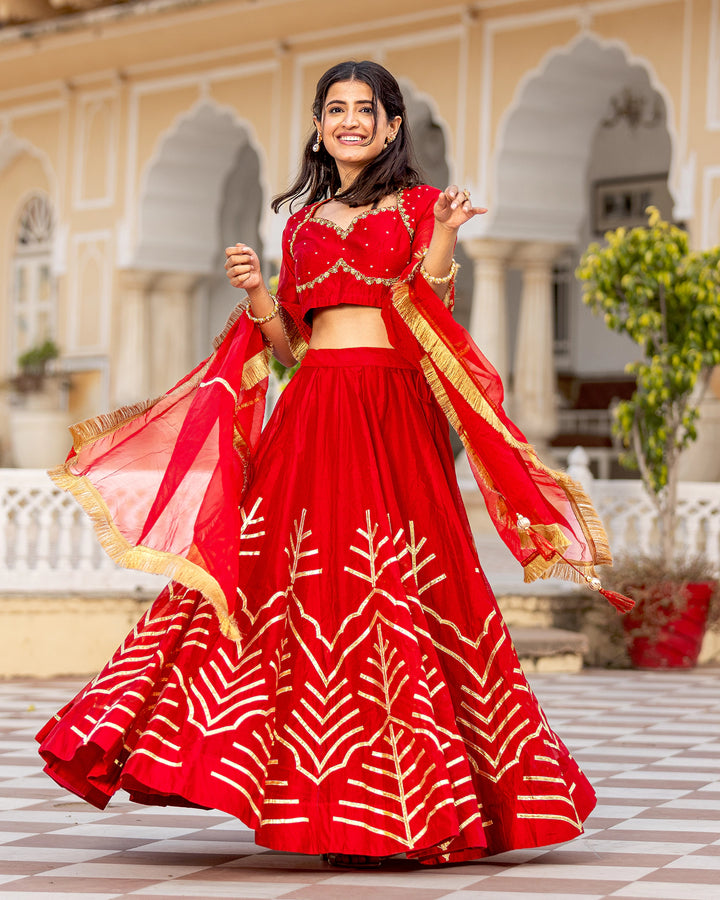 Red Gota-Gilded Lehenga Set