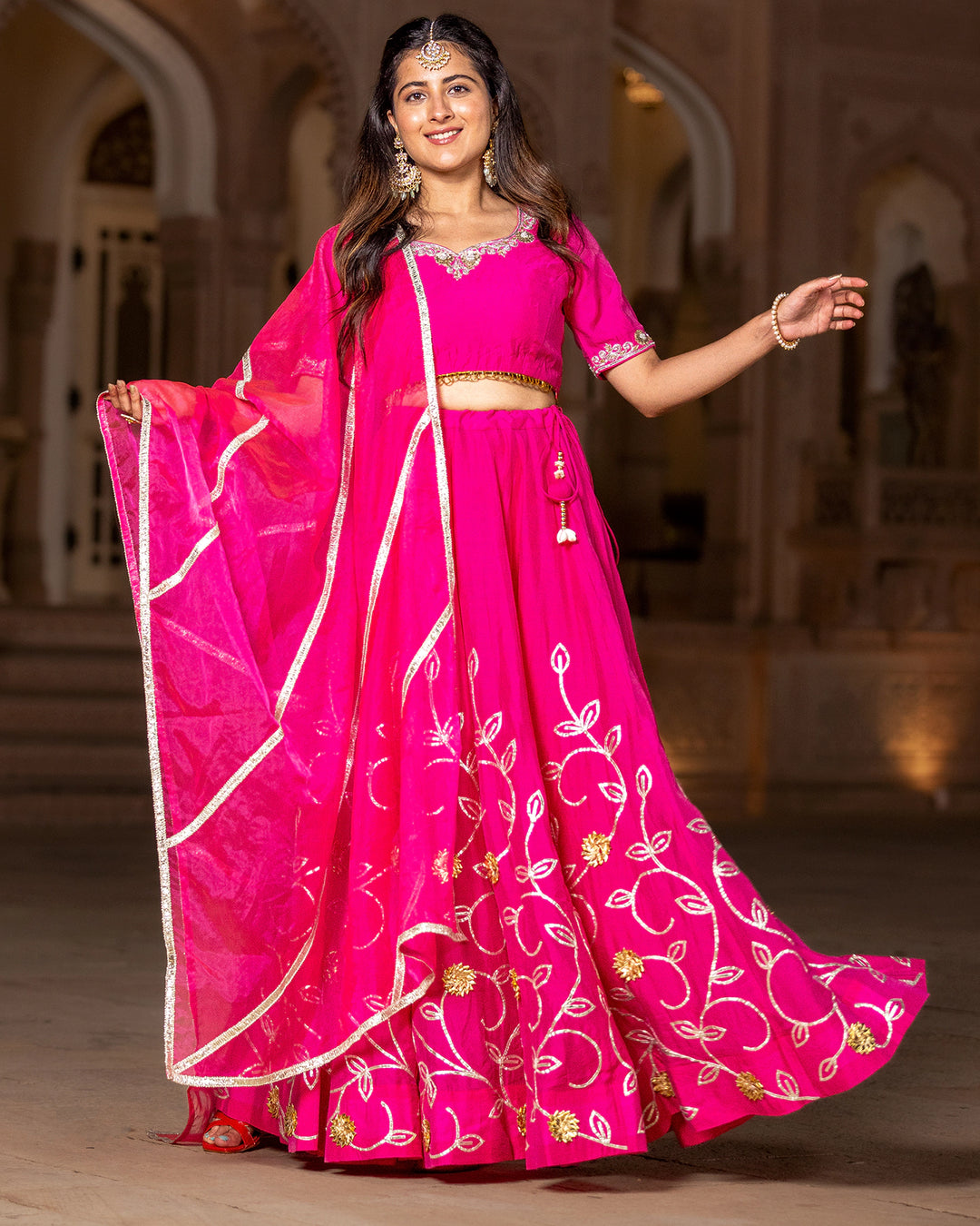 Fuschia Gota Kalidaar Lehenga Set