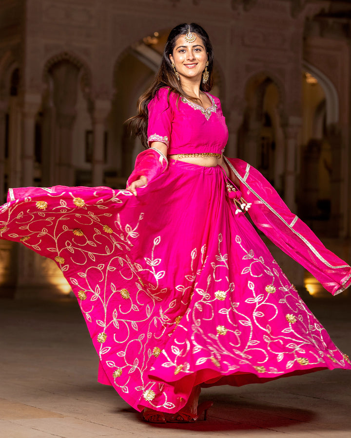 Fuschia Gota Kalidaar Lehenga Set