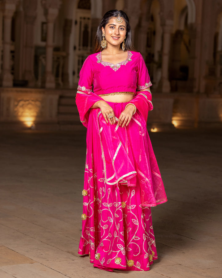 Fuschia Gota Kalidaar Lehenga Set