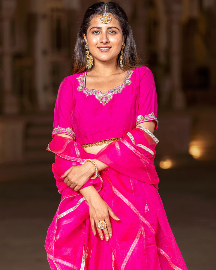 Fuschia Gota Kalidaar Lehenga Set