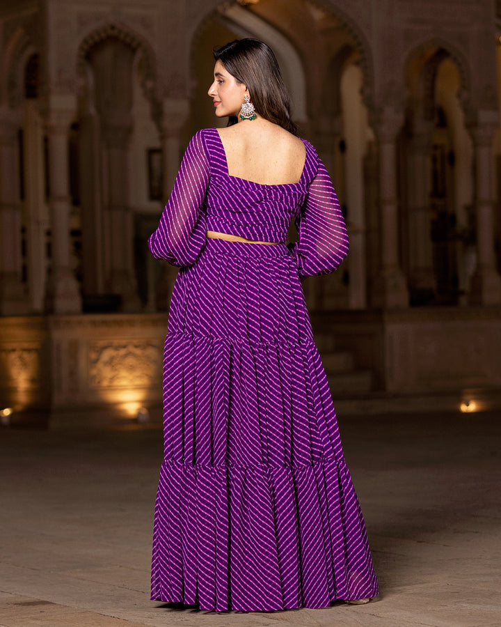 Purple Leheriya Top & Skirt Set