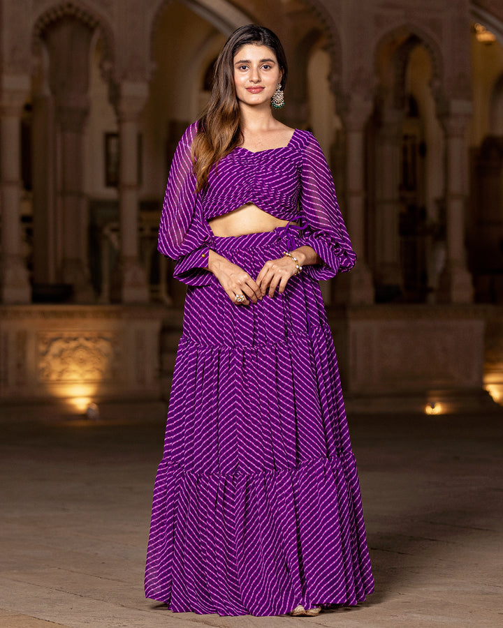 Purple Leheriya Top & Skirt Set