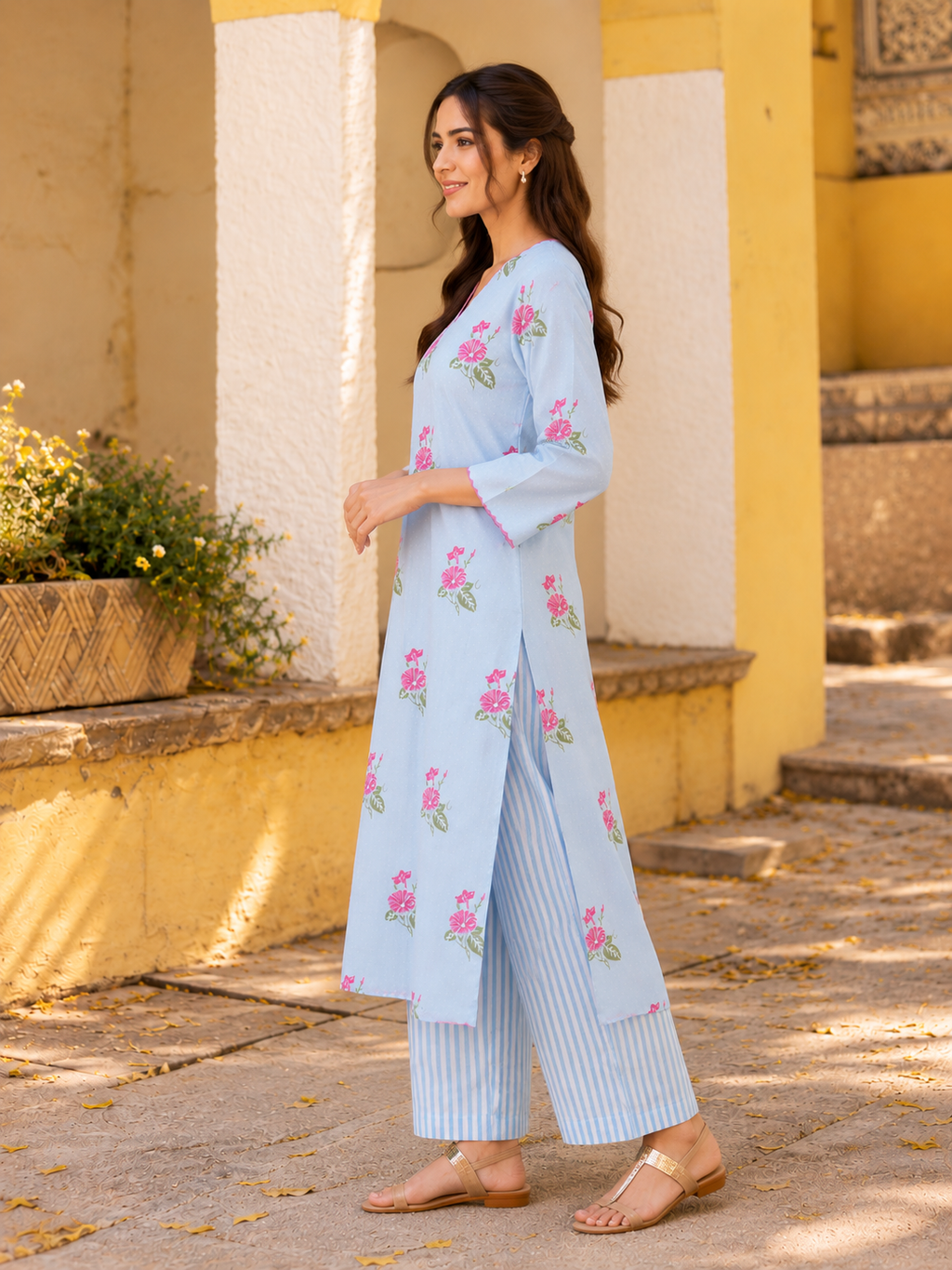 PASTEL BLUE FLORAL KURTA SET