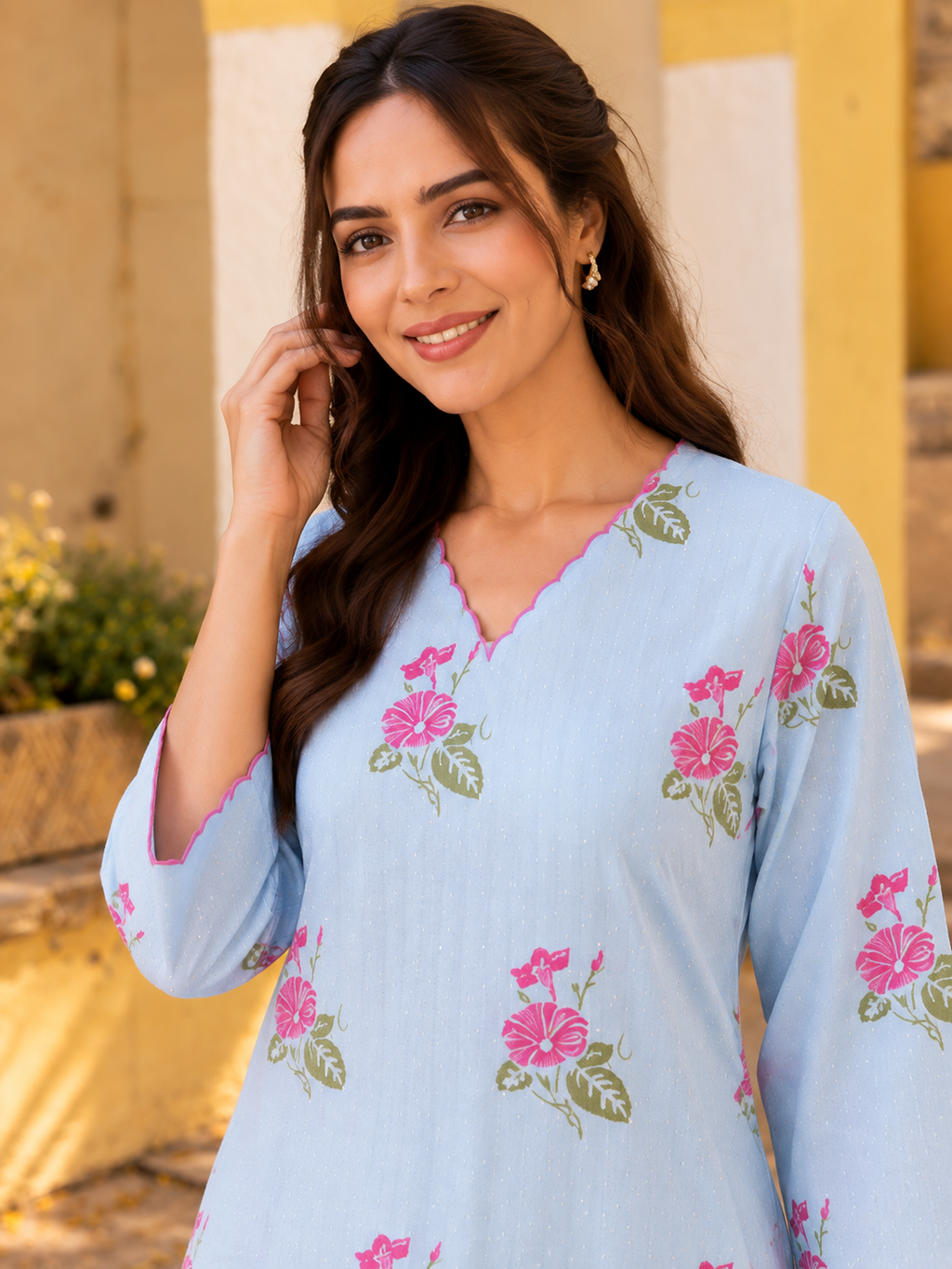 PASTEL BLUE FLORAL KURTA SET
