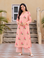 PEACH FLORAL PRINTED KURTA SET