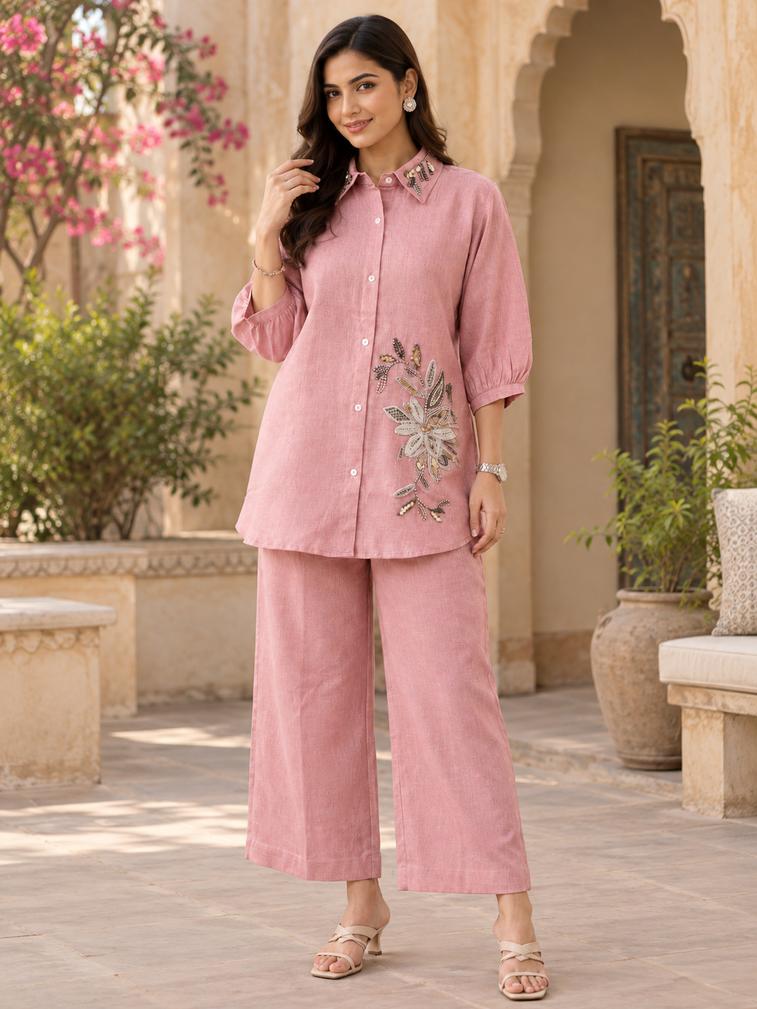 DUSTY PINK LINEN CO-ORD SET