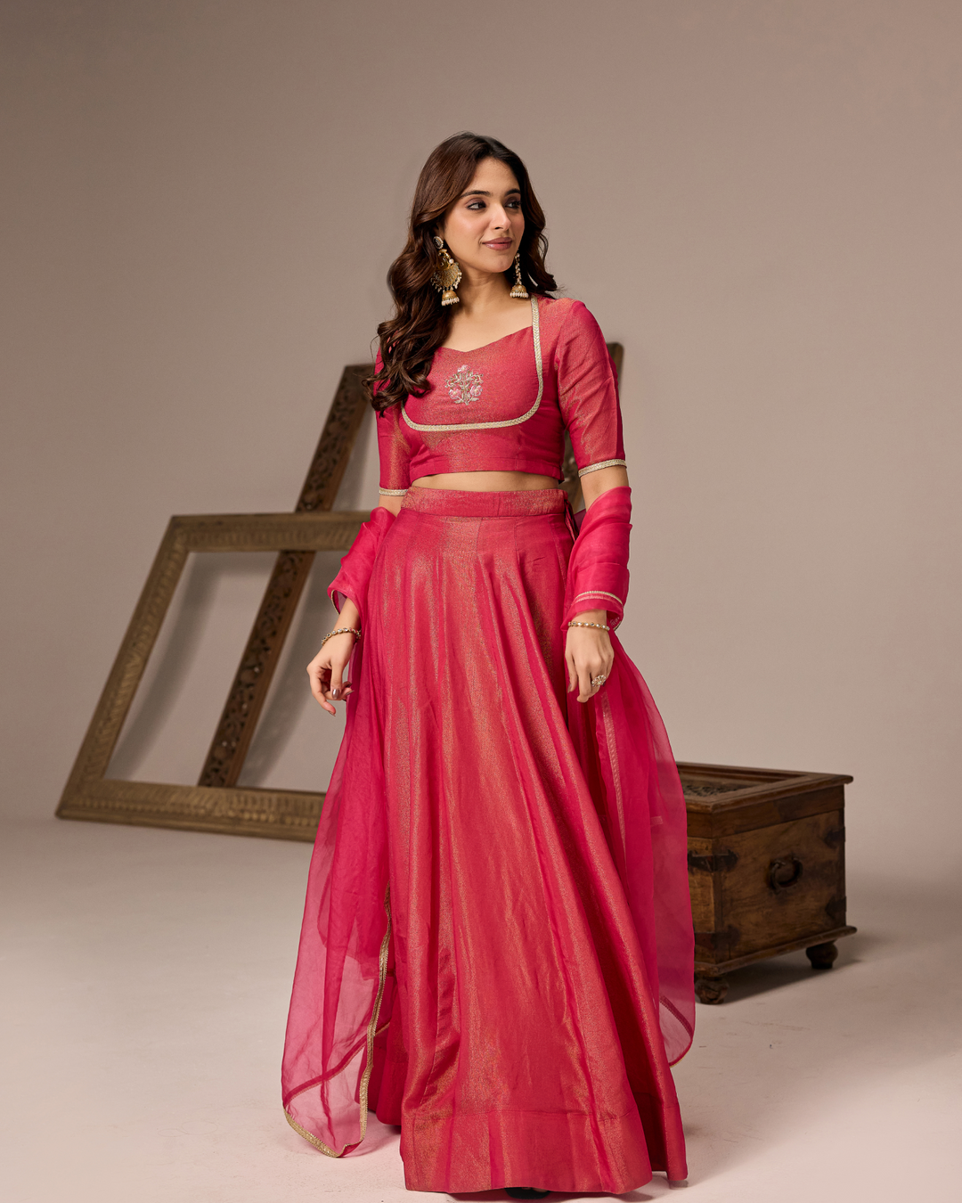Rani Pink Tissue Lehenga