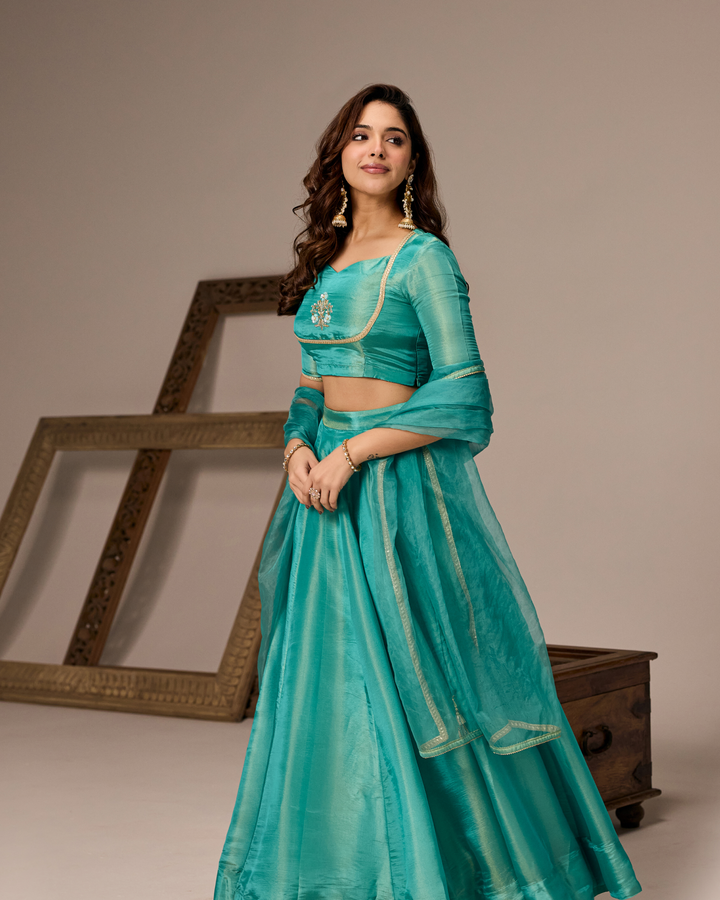 Sea Green Tissue Lehenga