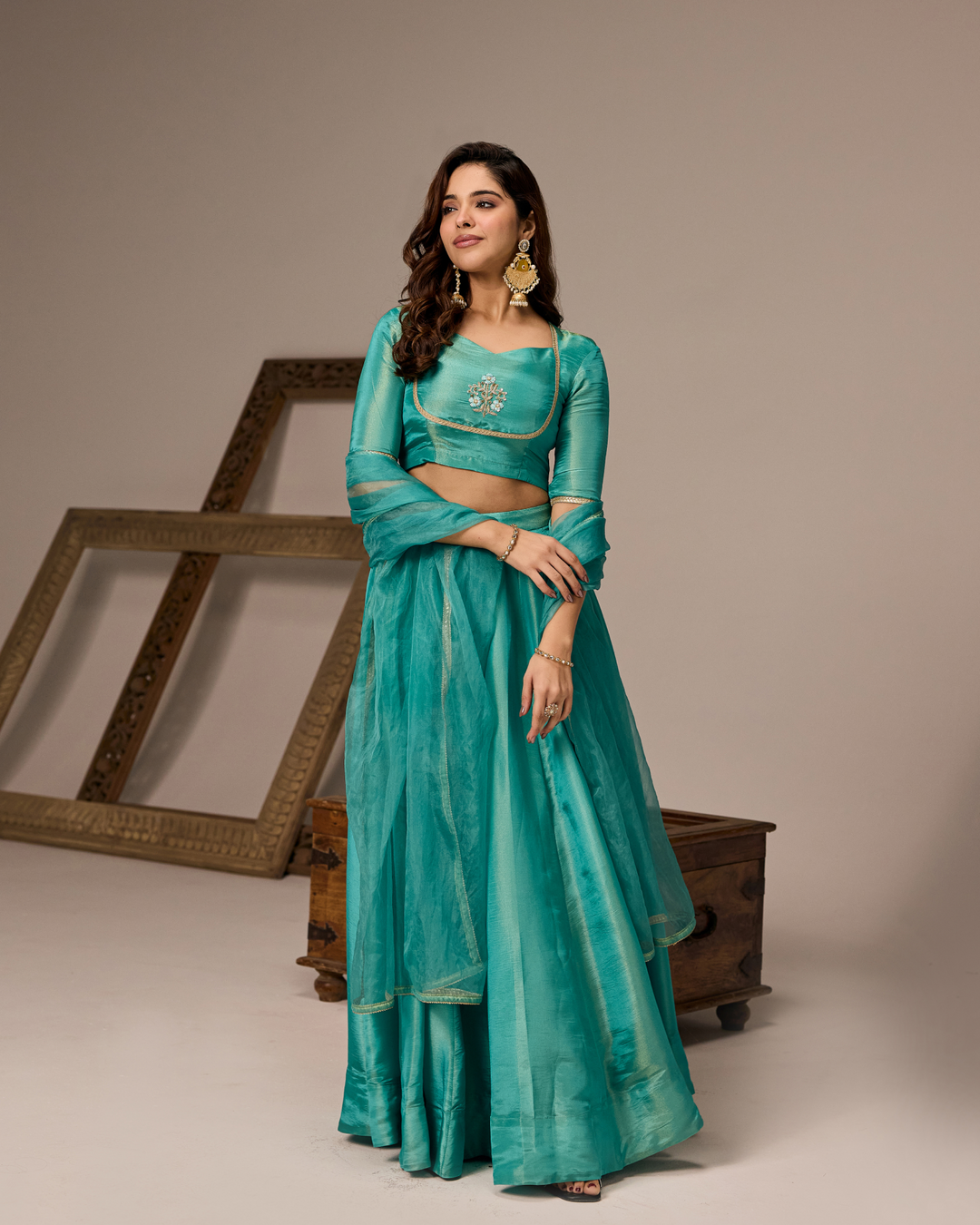 Sea Green Tissue Lehenga