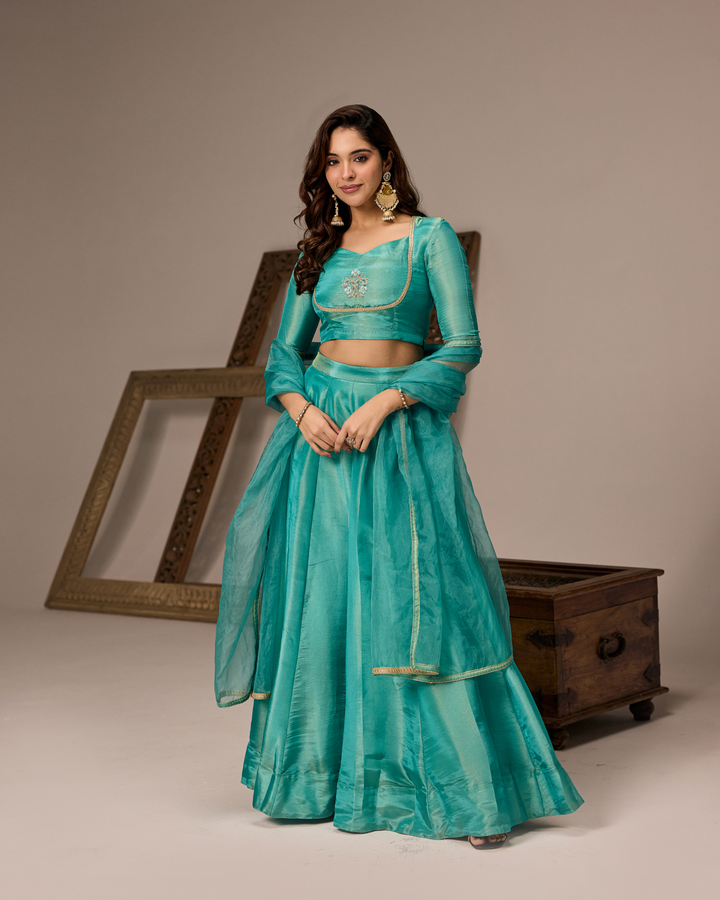 Sea Green Tissue Lehenga