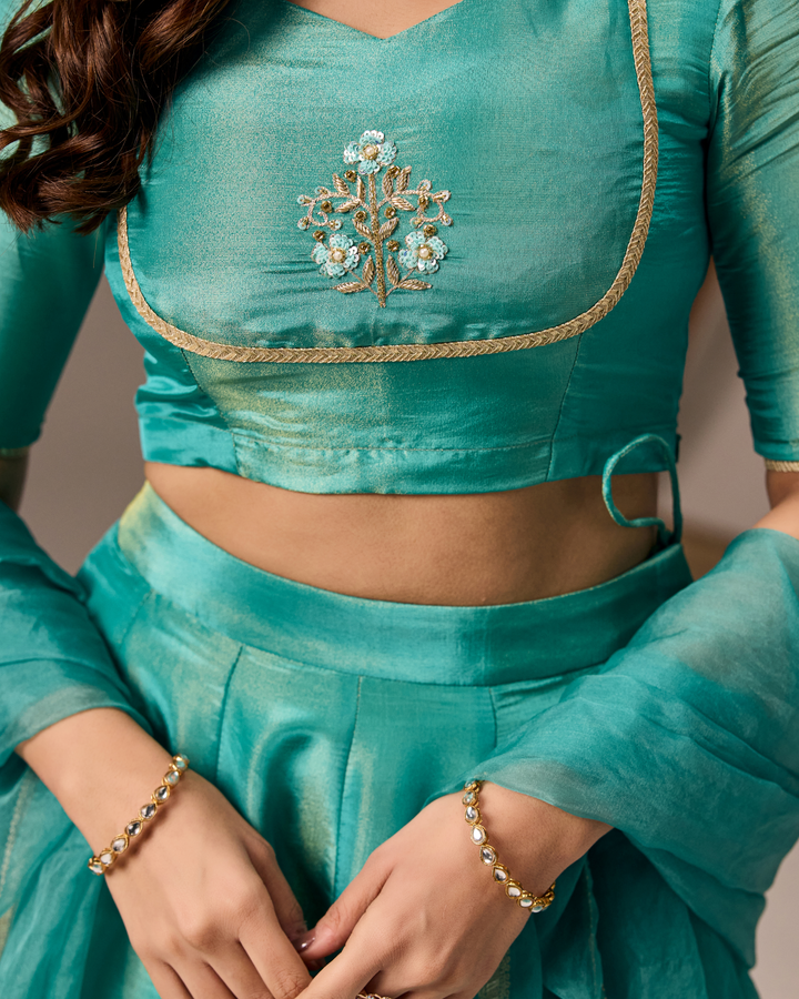 Sea Green Tissue Lehenga