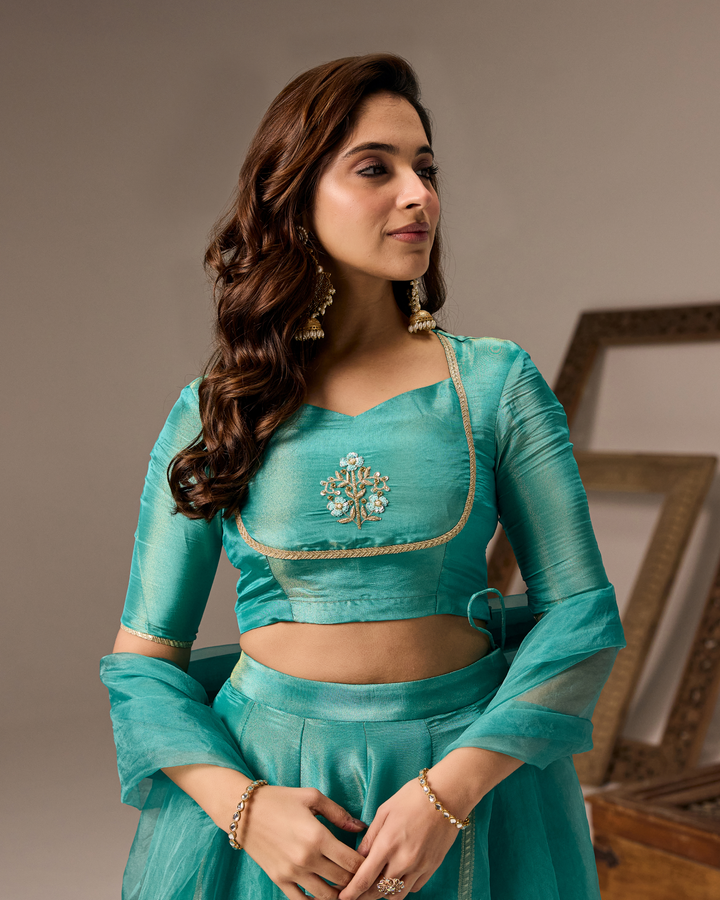 Sea Green Tissue Lehenga