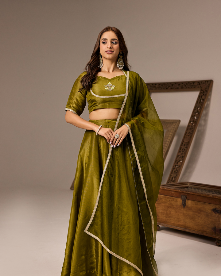 Olive Green Tissue Lehenga