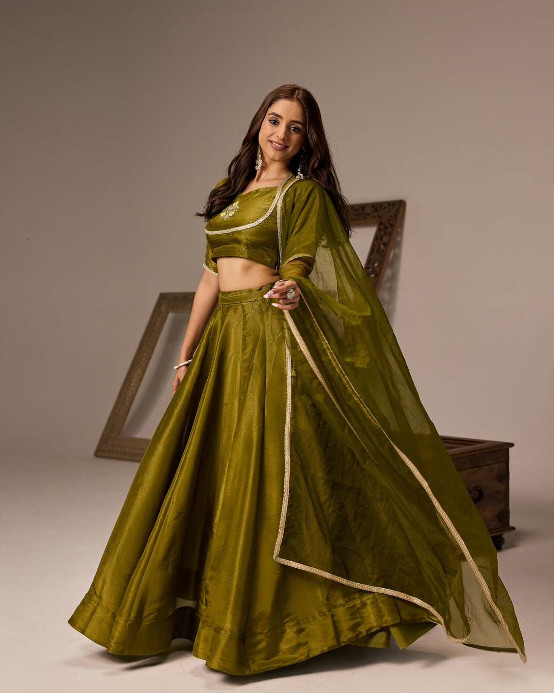 Olive Green Tissue Lehenga