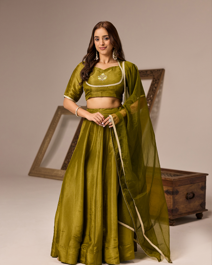 Olive Green Tissue Lehenga