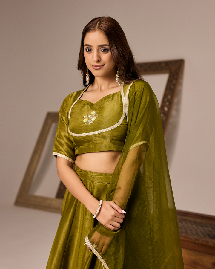 Olive Green Tissue Lehenga