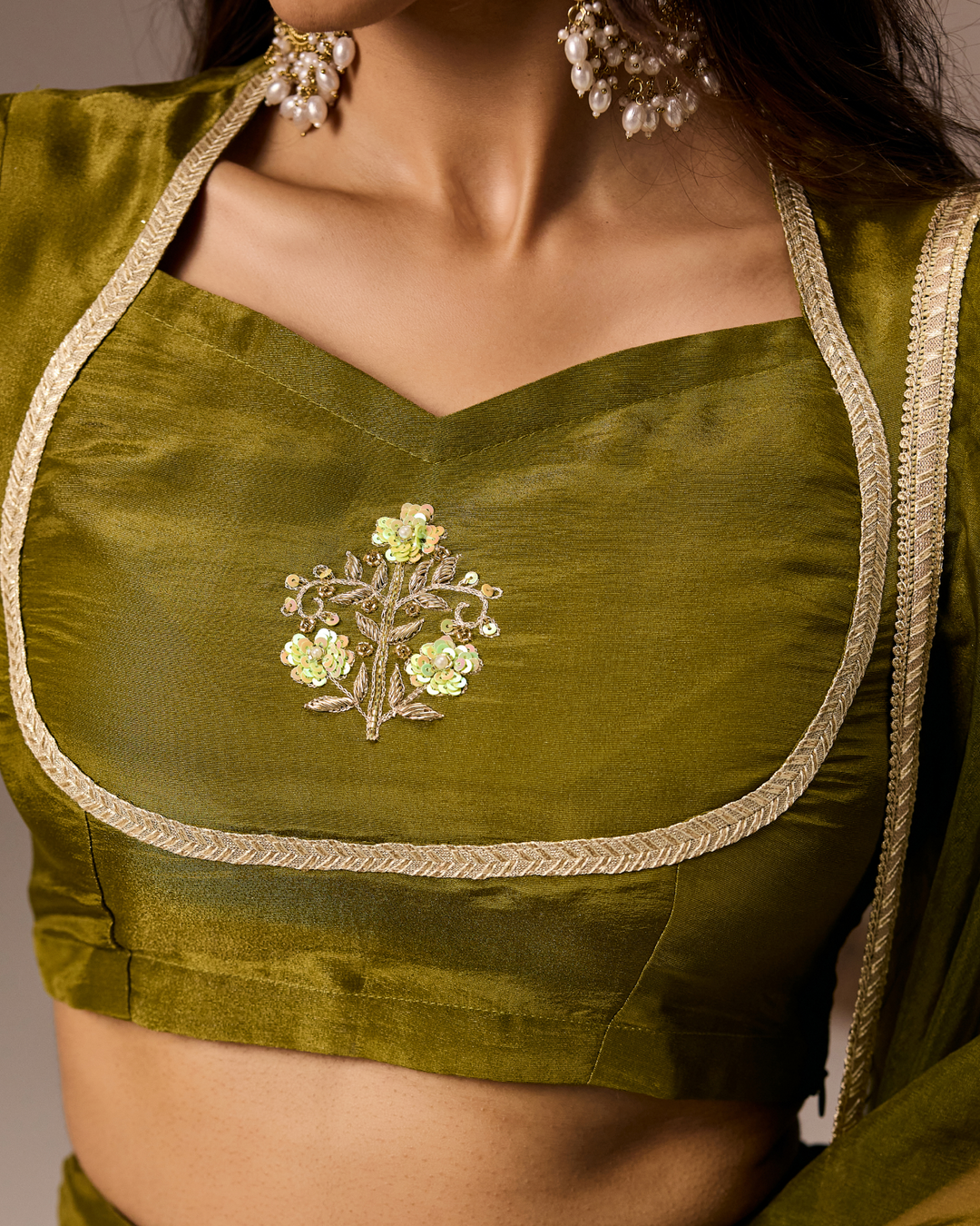 Olive Green Tissue Lehenga