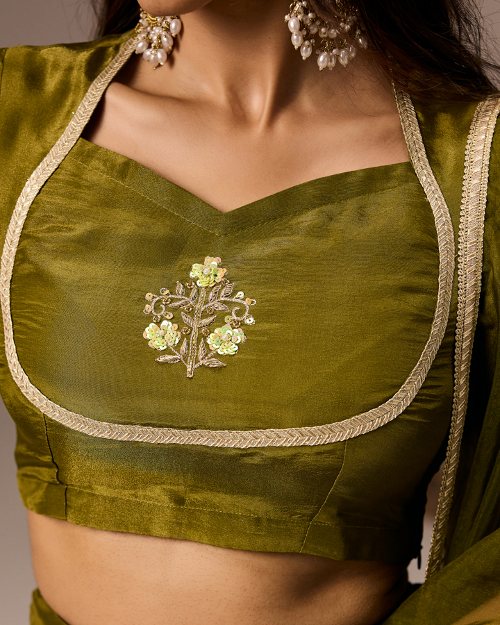Olive Green Tissue Lehenga