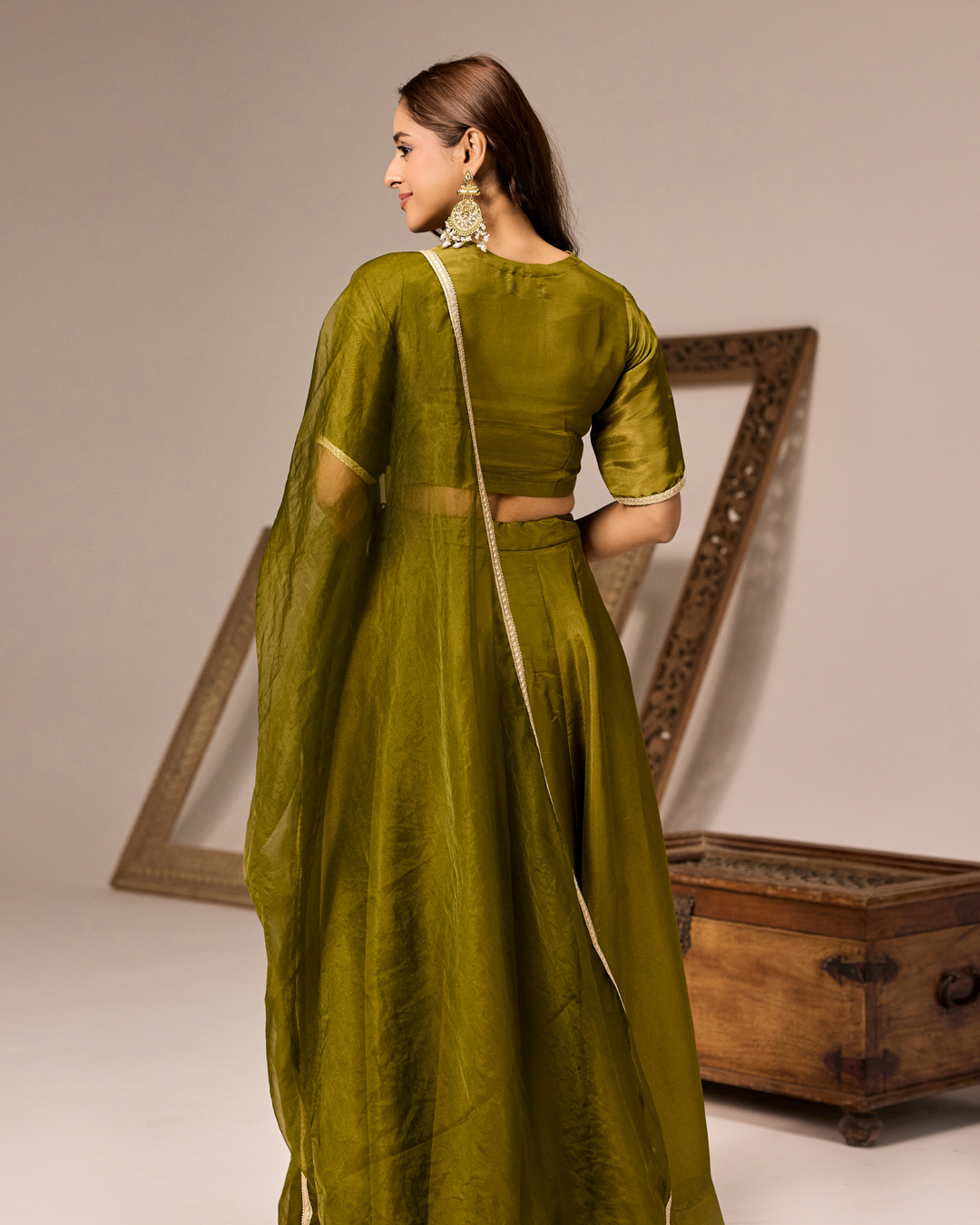 Olive Green Tissue Lehenga